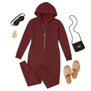 Savage X Fenty Sleep & Shine Glitter Zip Onesie M Shimmer Hooded Rare in EUC